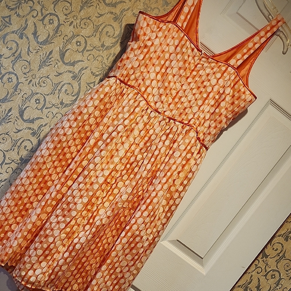 Robbie Bee Orange Polka-Dot V-Neck Midi Dress - Picture 4 of 5